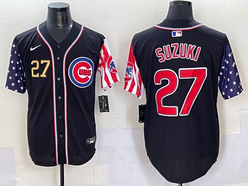 Men 2025 Chicago Cubs #27 Suzuki Black National Flags Nike MLB Jersey style 5->chicago cubs->MLB Jersey
